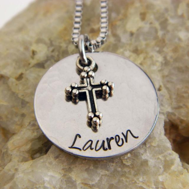 Kids Name Necklace with Silver Cross Charm